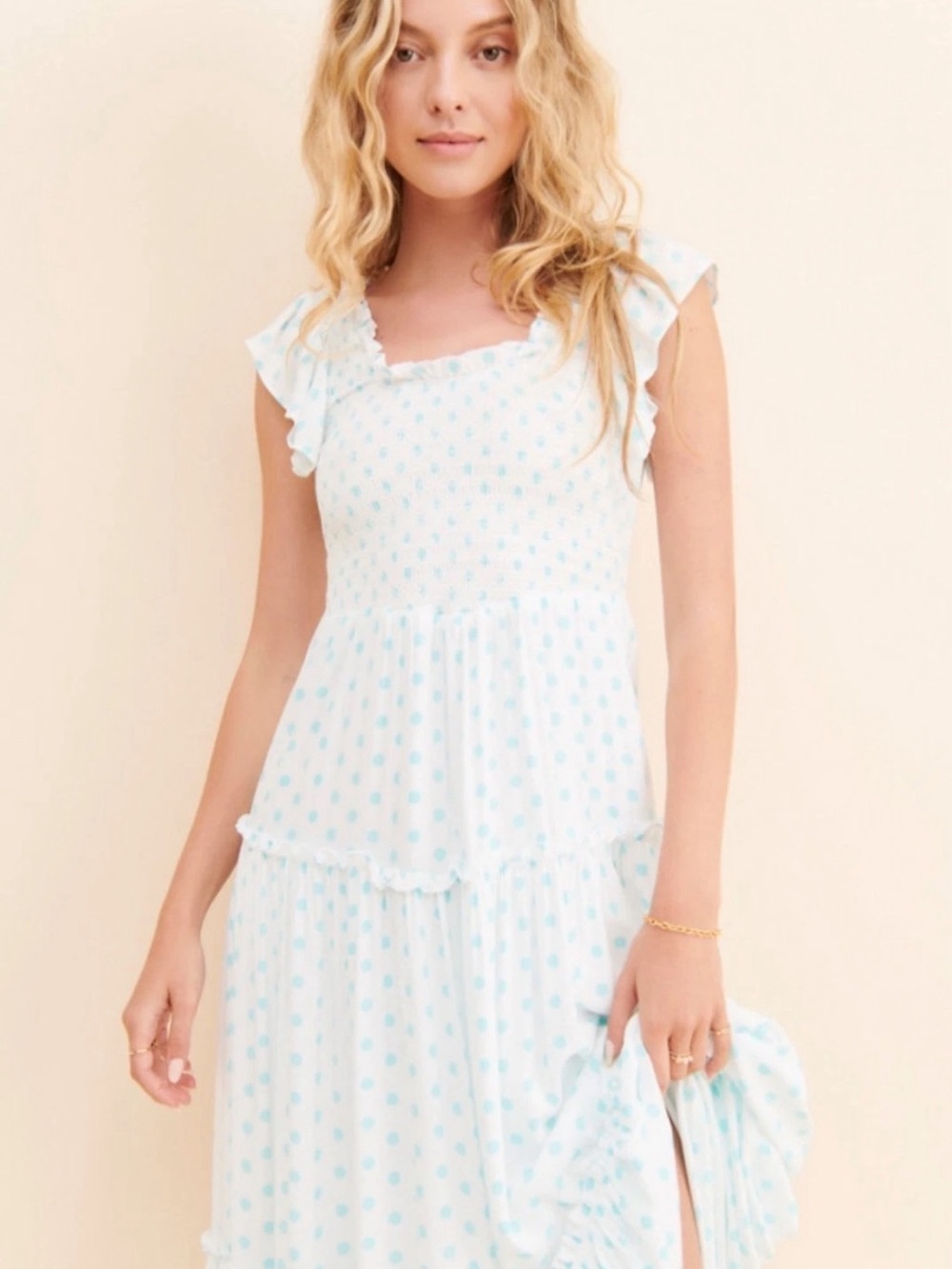 Araminta James Positano Tiered Polka Dot Maxi Dress S
